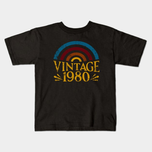 Vintage 1980, 43rd Birthday Gift, 43rd Birthday Party Kids T-Shirt by UranusArts